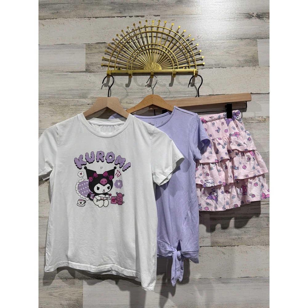 Sanrio Rumi Ryder Skort Shirt Bundle Girls 8-10 Purple White Kuromi Kawaii EUC‎